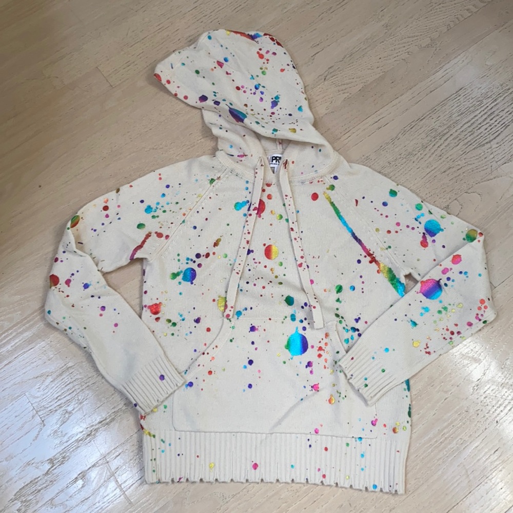 Metallic splatter paint cashmere hoodie sweater